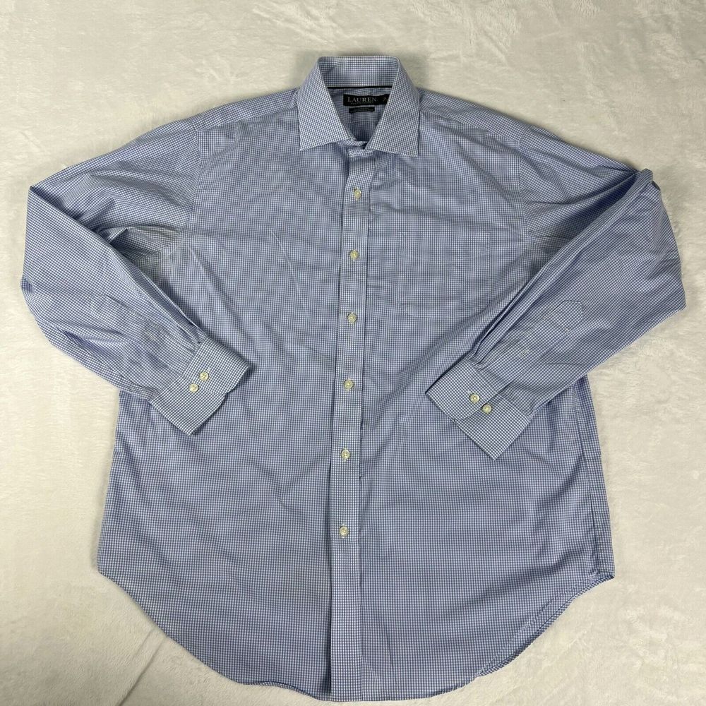 Lauren Ralph Lauren Button Down Shirt Men's Size 16.5 Blue Check Long Sleeve‎